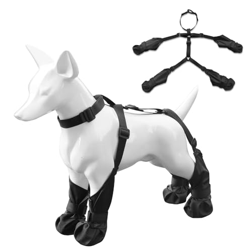 JACKANNA Hundeschuhe, wasserdichte, rutschfeste Hundestiefel für draußen, Pfotenschutz für kleine und mittlere Hunde, verstellbare Hundestiefel (Schwarz (mit Kragen), XL) von JACKANNA