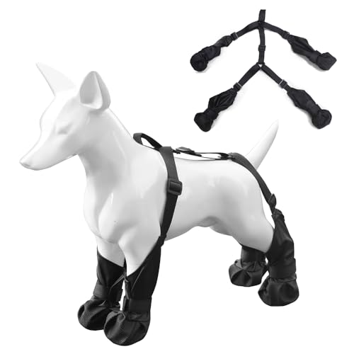 JACKANNA Hundeschuhe, wasserdichte, rutschfeste Hundestiefel für draußen, Pfotenschutz für kleine und mittlere Hunde, verstellbare Hundestiefel (Schwarz (ohne Kragen), XL) von JACKANNA