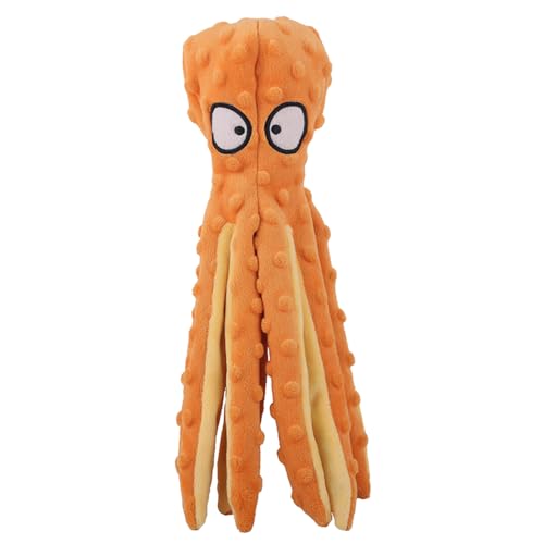 JACKANNA Octopus Hund und Katze Kauspielzeug, Plüsch Nicht-gefüllten Hund Vocal Toy, Octopus dauerhafte interaktive Haustier Spielzeug, geeignet für kleine und mittlere Hunde (Orange) von JACKANNA