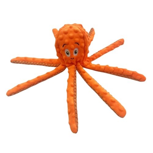 JACKANNA Octopus Hund und Katze Kauspielzeug, Plüsch Nicht-gefüllten Hund Vocal Toy, Octopus dauerhafte interaktive Haustier Spielzeug, geeignet für kleine und mittlere Hunde (Orange) von JACKANNA