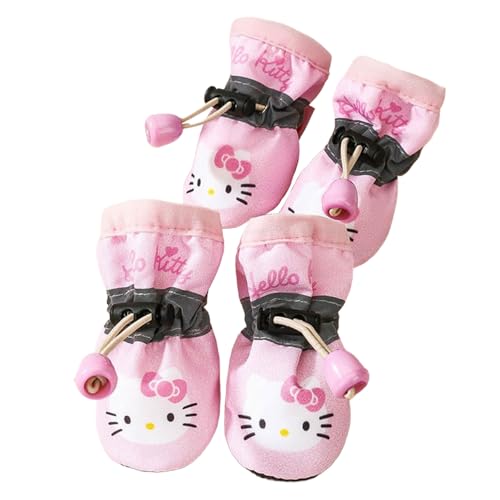 JACKANNA Pfotenschutz Hundeschuhe, Anti-Rutsch-Sohle Winterhundestiefel mit reflektierendem Riemen Hundeschneestiefel für kleine und mittlere Hunde (Rosa Katzenkopf （Vier Jahreszeiten）, 2XL) von JACKANNA