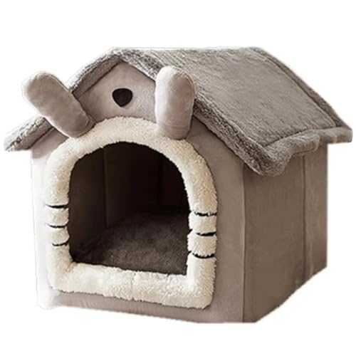 JACKANNA Zusammenklappbare Hundehütte Zwinger mit Pad für kleine und mittlere Hunde und Katzen, Winter warm Hundehütte abnehmbar waschbar Katze Nest, Welpen Höhle Pet Products (Graue Langohren) von JACKANNA