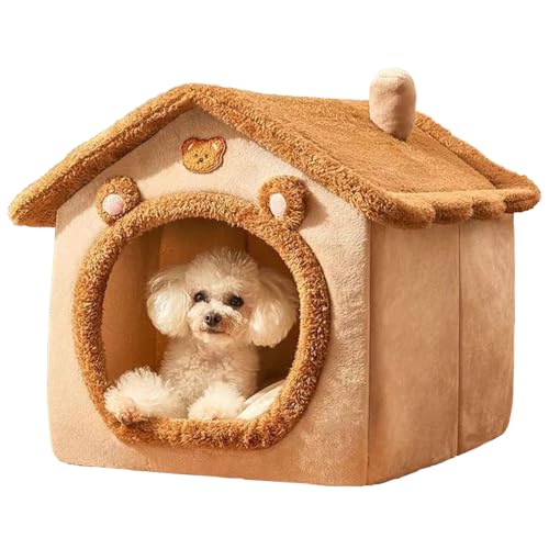 JACKANNA Zusammenklappbare Hundehütte Zwinger mit Pad für kleine und mittlere Hunde und Katzen, Winter warm Hundehütte abnehmbar waschbar Katze Nest, Welpen Höhle Pet Products (Grauer Bär) von JACKANNA