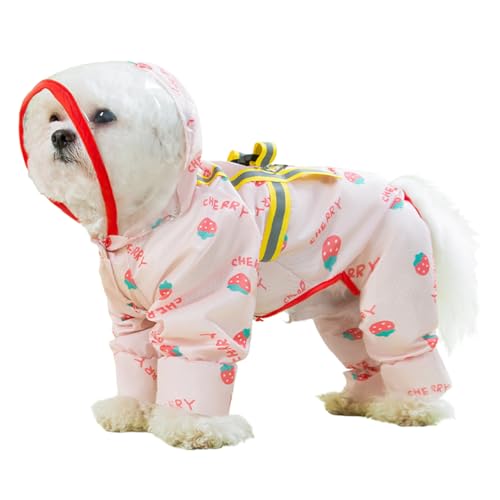 Jackanna All-Inclusive Welpe Hund Regen Vier Füße wasserdicht Teddy Bichon Haustier Kleiner Hund schmutzig Regen Kleidung mit Füßen Regen Mantel (Rosa, 2XL) von JACKANNA