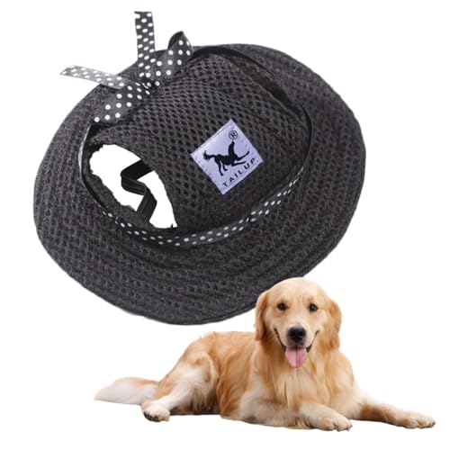 Jackanna Baseballkappe für Hunde mit Ohrlöchern Atmungsaktiver Sonnenhut für Haustiere, Sonnenhut für kleine und mittlere Hunde (Schwarz, L) von JACKANNA