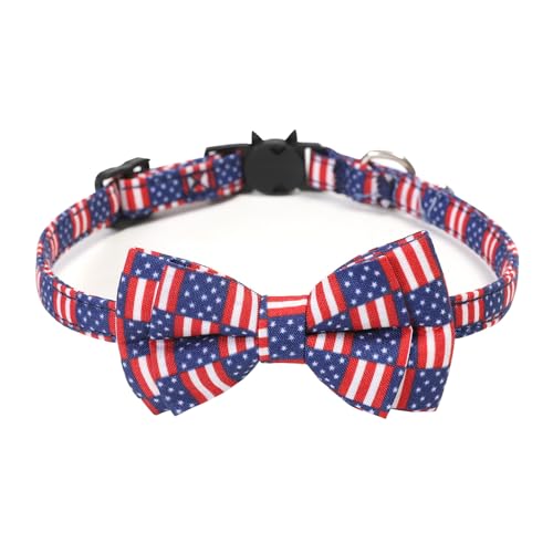 Jackanna Bow Pet Collar, American Independence Day Star Print Cat Dog Bow Bequemes verstellbares Hundehalsband für kleine Katzen und Hunde (Amerikanische Flagge) von JACKANNA