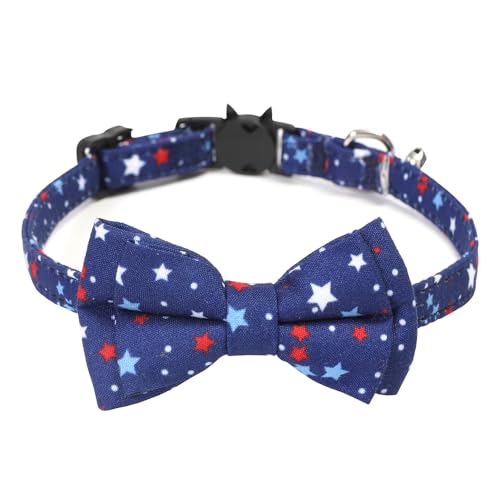 Jackanna Bow Pet Collar, American Independence Day Star Print Cat Dog Bow Bequemes verstellbares Hundehalsband für kleine Katzen und Hunde (Dunkelblauer Kleiner Stern) von JACKANNA