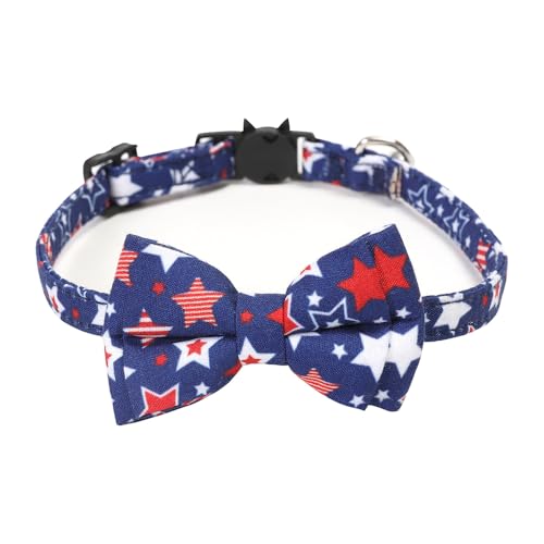 Jackanna Bow Pet Collar, American Independence Day Star Print Cat Dog Bow Bequemes verstellbares Hundehalsband für kleine Katzen und Hunde (Großer Blauer Stern) von JACKANNA