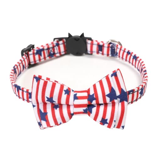 Jackanna Bow Pet Collar, American Independence Day Star Print Cat Dog Bow Bequemes verstellbares Hundehalsband für kleine Katzen und Hunde (Rote und weiße Streifen) von JACKANNA