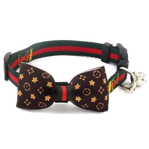 Jackanna Bow Pet Collar, Bedruckte Katze Hund Schleife mit Glocke Katzenhalsband, einstellbare Hundehalsband für kleine Katzen und Hunde (Alte geblümte Schleife) von JACKANNA