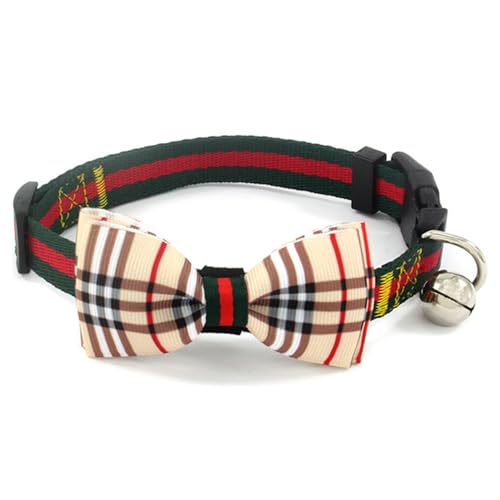 Jackanna Bow Pet Collar, Bedruckte Katze Hund Schleife mit Glocke Katzenhalsband, einstellbare Hundehalsband für kleine Katzen und Hunde (Klassisch Karierte Schleife) von JACKANNA