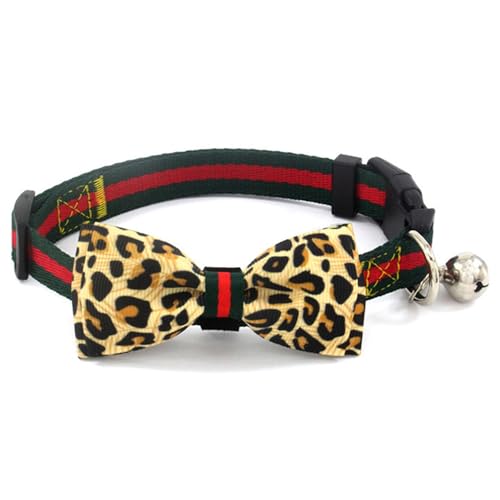 Jackanna Bow Pet Collar, Bedruckte Katze Hund Schleife mit Glocke Katzenhalsband, einstellbare Hundehalsband für kleine Katzen und Hunde (Schleife mit Leopardenmuster) von JACKANNA