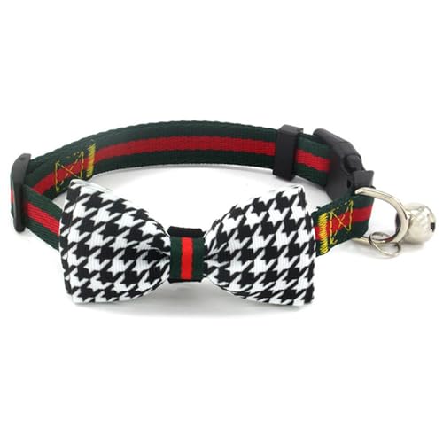 Jackanna Bow Pet Collar, Bedruckte Katze Hund Schleife mit Glocke Katzenhalsband, einstellbare Hundehalsband für kleine Katzen und Hunde (Vintage Thousand Bird Karo Schleife) von JACKANNA