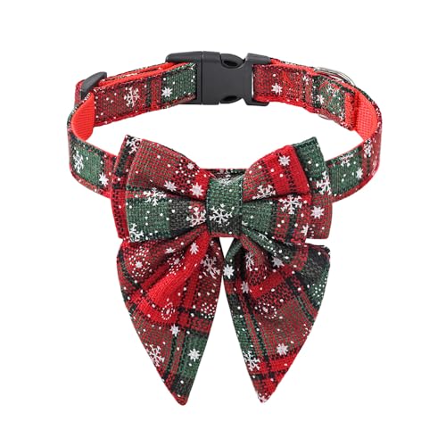 Jackanna Bow Pet Collar, Weihnachten drucken Katze Hund Schleife Bequeme verstellbare Hundehalsband für kleine Katzen und Hunde (Rote und grüne Schneeflocke) von JACKANNA