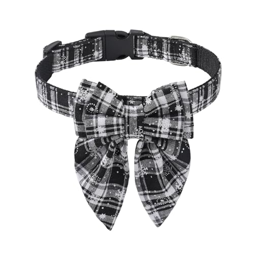 Jackanna Bow Pet Collar, Weihnachten drucken Katze Hund Schleife Bequeme verstellbare Hundehalsband für kleine Katzen und Hunde (Schwarze und weiße Schneeflocke) von JACKANNA