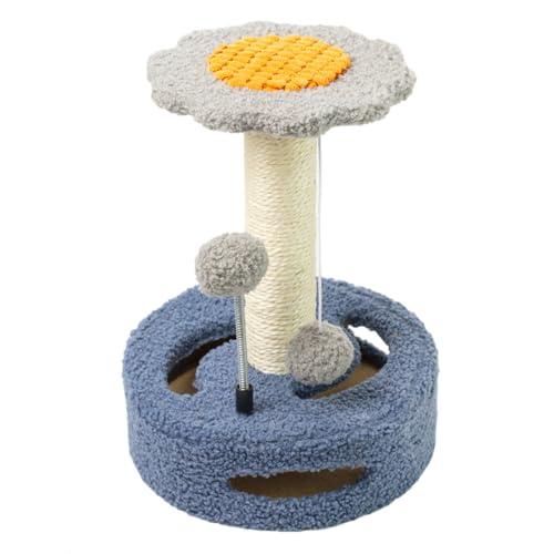 Jackanna Cute Sunflower Cat Scratching Post, Katze Kratzbrett mit Bett, Sisal Scratching Post, Kätzchen Bett Katze Barsch, kleine Katze Turm mit hängenden Spielzeug (Blau+Grau) von JACKANNA