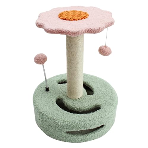 Jackanna Cute Sunflower Cat Scratching Post, Katze Kratzbrett mit Bett, Sisal Scratching Post, Kätzchen Bett Katze Barsch, kleine Katze Turm mit hängenden Spielzeug (Groß grün + rosa) von JACKANNA