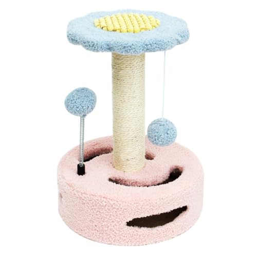 Jackanna Cute Sunflower Cat Scratching Post, Katze Kratzbrett mit Bett, Sisal Scratching Post, Kätzchen Bett Katze Barsch, kleine Katze Turm mit hängenden Spielzeug (Rosa + Blau) von JACKANNA