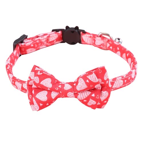 Jackanna Fliege Haustier Halsband Bedruckte Katze Hund Fliege Bequemes verstellbares Hundehalsband für kleine Hunde und Katzen (Rotes Herz) von JACKANNA