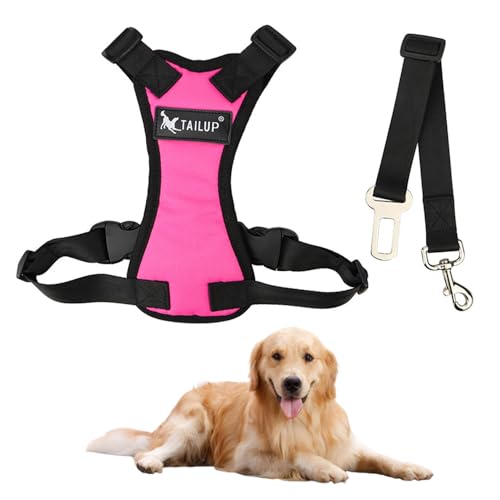 Jackanna Haustier-Brustgeschirr, Hundesicherheitsgurt, verstellbare, weich gepolsterte Hundeweste zum Tragen im Auto und auf Reisen (Rosa, XL) von JACKANNA