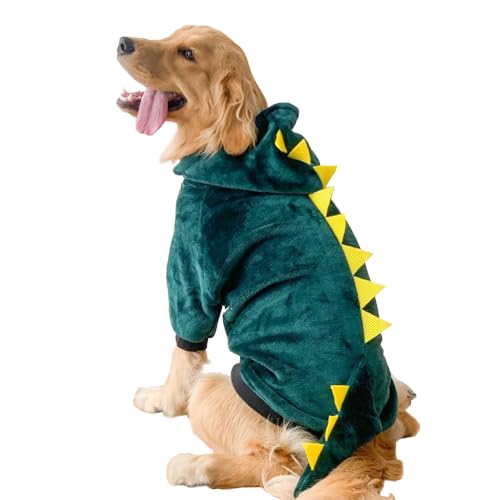 Jackanna Hund Cross Dress Kostüm Hund Spaß Tiger Kostüm mit Kapuze Halloween Rollenspiel Kostüm für kleine & mittlere Hunde Haustier niedlich warm Winterkostüm (Dinosaurier, 3XL) von JACKANNA