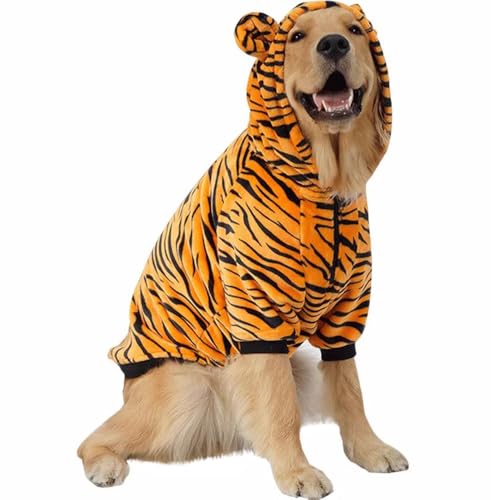 Jackanna Hund Cross Dress Kostüm Hund Spaß Tiger Kostüm mit Kapuze Halloween Rollenspiel Kostüm für kleine & mittlere Hunde Haustier niedlich warm Winterkostüm (Tiger Kostüm, 3XL) von JACKANNA