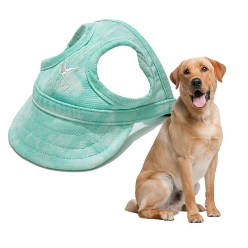 Jackanna Hunde-Baseballmütze mit Ohrlöchern, Outdoor-Sonnenhut, für kleine und mittelgroße Hunde und Katzen, mit verstellbarem Nackenband (Bewölktes Grün, M) von JACKANNA