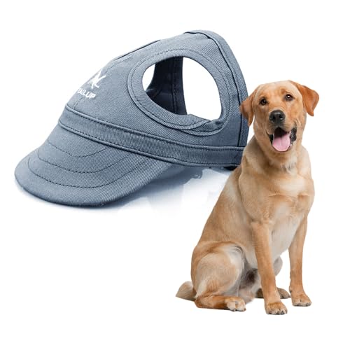 Jackanna Hunde-Baseballmütze mit Ohrlöchern, Outdoor-Sonnenhut, für kleine und mittelgroße Hunde und Katzen, mit verstellbarem Nackenband (Dunkelblau, M) von JACKANNA