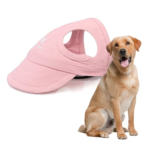 Jackanna Hunde-Baseballmütze mit Ohrlöchern, Outdoor-Sonnenhut, für kleine und mittelgroße Hunde und Katzen, mit verstellbarem Nackenband (Rosa, M) von JACKANNA