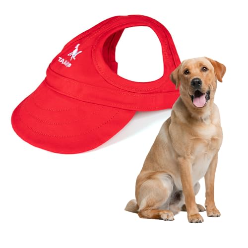 Jackanna Hunde-Baseballmütze mit Ohrlöchern, Outdoor-Sonnenhut, für kleine und mittelgroße Hunde und Katzen, mit verstellbarem Nackenband (Rot, L) von JACKANNA