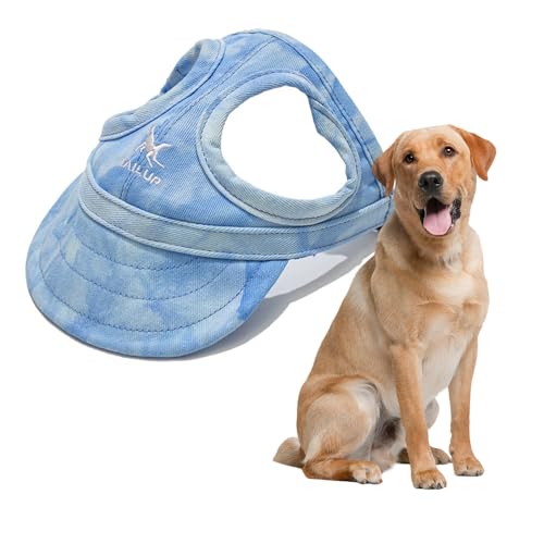 Jackanna Hunde-Baseballmütze mit Ohrlöchern, Outdoor-Sonnenhut, für kleine und mittelgroße Hunde und Katzen, mit verstellbarem Nackenband (Wolkenblau, XL) von JACKANNA