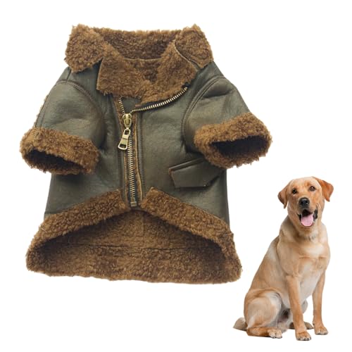 Jackanna Hunde-Lederjacke, Hunde-Winter-Lederjacke, warm und wasserdicht, geeignet für kleine, mittlere und große Hunde (Braun, L) von JACKANNA