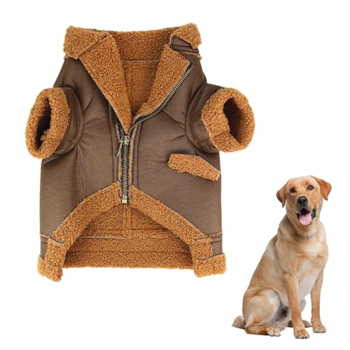 Jackanna Hunde-Lederjacke, Hunde-Winter-Lederjacke, warm und wasserdicht, geeignet für kleine, mittlere und große Hunde (Curry, L) von JACKANNA