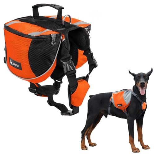 Jackanna Hunderucksack, geeignet für alle Hundegrößen, Seitentaschen mit großem Fassungsvermögen und Reflexstreifen, atmungsaktive und wasserdichte Stoffhundetaschen (Aufwertung Orange, L) von JACKANNA