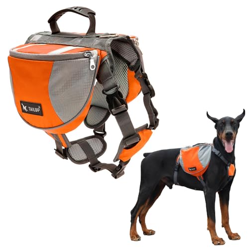 Jackanna Hunderucksack, geeignet für alle Hundegrößen, Seitentaschen mit großem Fassungsvermögen und Reflexstreifen, atmungsaktive und wasserdichte Stoffhundetaschen (Orange, L) von JACKANNA