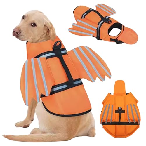 Jackanna Hundeschwimmweste, Schwimmweste mit Flügeln, geeignet für kleine, mittlere und große Hunde, verstellbares Design, schwimmende Schwimmweste für Haustiere (Orange, 2XL) von JACKANNA