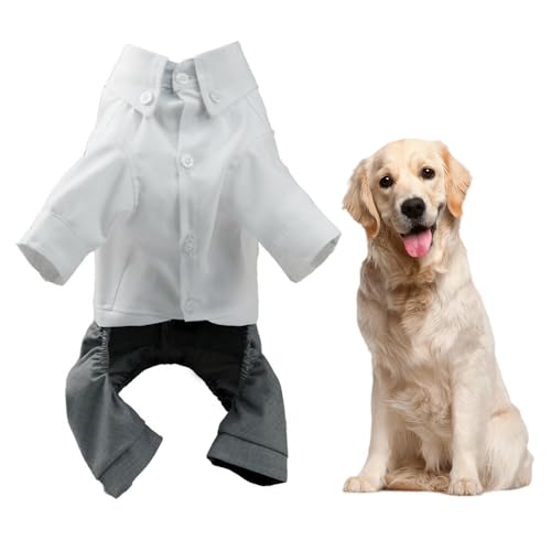 Jackanna Hundeshirt Welpenkleidung, Haustier Hochzeit Party Shirt Kostüm, Haustier Rollenspiel Kostüm, geeignet für Weihnachten Halloween Kostüm (Weißer und Grauer Anzug, 2XL) von JACKANNA