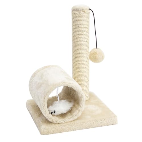 Jackanna Kratzbaum für Katzen, Kratzbrett aus natürlichem Sisal-Seil, mit hängendem Ball, mit weichem Plüsch bezogen, für Katzen geeignet (beige) von JACKANNA