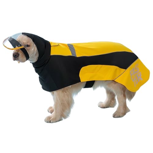 Jackanna Pet Dogs Medium and Large Dogs Universal Four-Legged All-Inclusive Waterproof Leisure Suit Pet Dog Rain Poncho (Gelb mit schwarzen Nähten, 3XL) von JACKANNA