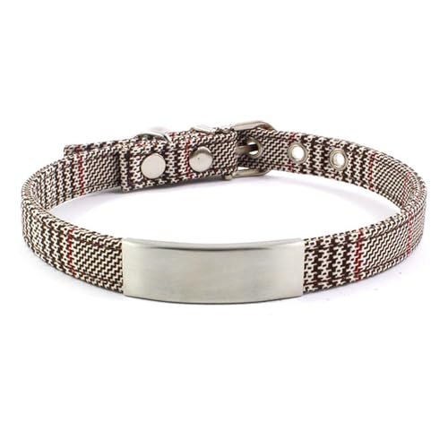 Jackanna Titan-Stahl-ID-Tag Haustier Halsband, einstellbare Hundehalsband mit Glocke Katzenhalsband, Anti-Verlust Haustier Hund Halsband (Beige Kleines Chiffonhalsband) von JACKANNA