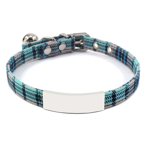 Jackanna Titan-Stahl-ID-Tag Haustier Halsband, einstellbare Hundehalsband mit Glocke Katzenhalsband, Anti-Verlust Haustier Hund Halsband (Blau Kariertes Herrenhalsband) von JACKANNA