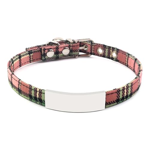 Jackanna Titan-Stahl-ID-Tag Haustier Halsband, einstellbare Hundehalsband mit Glocke Katzenhalsband, Anti-Verlust Haustier Hund Halsband (Verspieltes rosa Kariertes Halsband) von JACKANNA