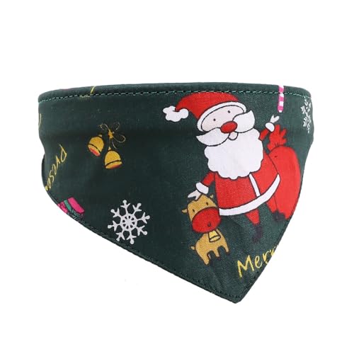 Jackanna Weihnachten Haustier Kragen Sabber Handtuch, Hund Dreieck Handtuch Katze Halsband Halstuch, einstellbare Plaid Schneeflocke Kragen. (Grüner Weihnachtsmann) von JACKANNA