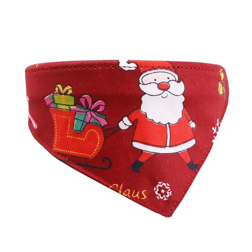 Jackanna Weihnachten Haustier Kragen Sabber Handtuch, Hund Dreieck Handtuch Katze Halsband Halstuch, einstellbare Plaid Schneeflocke Kragen. (Roter Weihnachtsmann) von JACKANNA