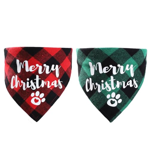 Jackanna Weihnachten Haustier Kragen Sabber Handtuch, Hund Dreieck Handtuch Katze Halsband Halstuch, einstellbare Plaid Schneeflocke Kragen. (Weihnachten 2 Stück（3）) von JACKANNA