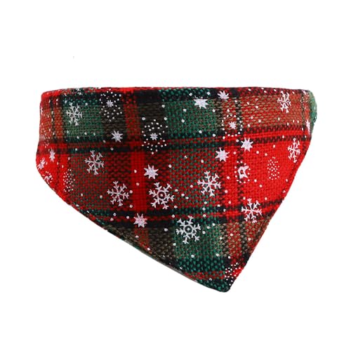 Jackanna Weihnachten Haustier Kragen Sabber Handtuch, Hund Dreieck Handtuch Katze Halsband Halstuch, einstellbare Plaid Schneeflocke Kragen. (Weihnachten Rot Grün Schneeflocke) von JACKANNA