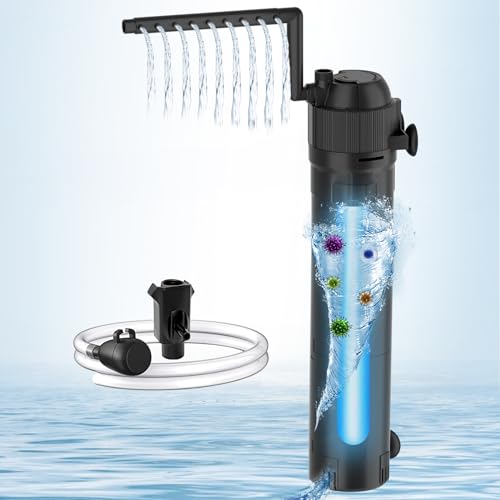 JAHEA Aquariumfilter mit U-V-Licht, interner grüner Wasserkiller-Filter, Aquarium-Tank für 40–200 Gallonen, 210 GPH 5-in-1 Aquariumfilter (10 W U-V + 8 W Pumpe) von JAHEA