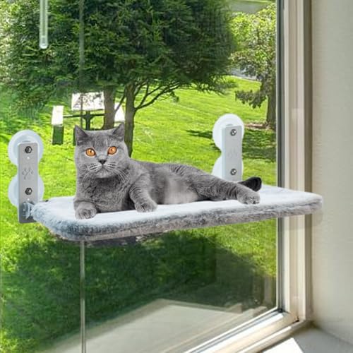 JAMESVAN Katzen-Fensterstange, faltbare Katzenhängematte für Fenster, weicher pelziger Stoff, Katzenfensterhängematte mit 4 großen Saugnäpfen, Metallrahmen, Katzenfenstersitz für Indoor-Katzen, von JAMESVAN