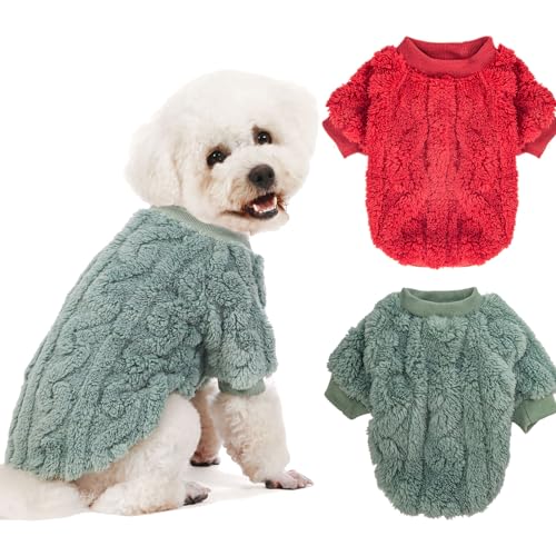 JAMPAYANG Hundepullover, 2 Stück, Hundepullover für kleine Hunde oder Katzen, Mädchen oder Jungen, warme Hundekleidung Hemdmantel für Winter Weihnachten (Grün, Rot, XXS) von JAMPAYANG