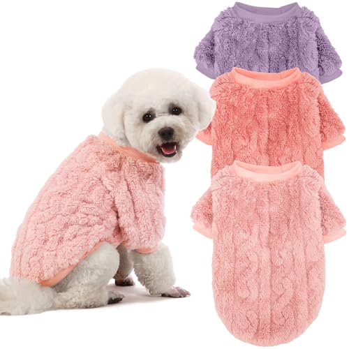 JAMPAYANG Hundepullover, 3er-Pack, Hundepullover für kleine Hunde oder Katzen, Mädchen oder Jungen, warme Hundekleidung, Hemdmantel für Winter Weihnachten (Rosa, Lila, Rosenrot, Large) von JAMPAYANG